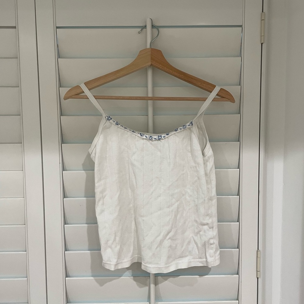 White Tank Top With Blue Flowers